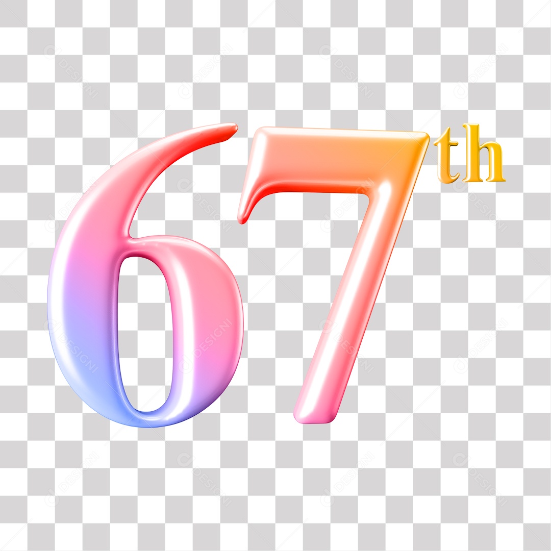 Elemento 3D Para Composição Número 67 Degrade Rosa e Roxo PNG Transparente