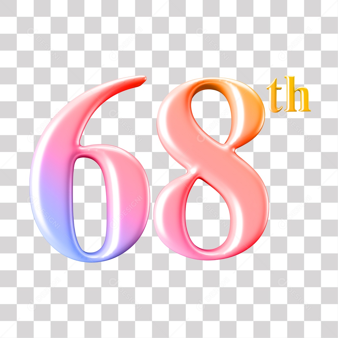 Elemento 3D Para Composição Número 68 Degrade Rosa e Roxo PNG Transparente