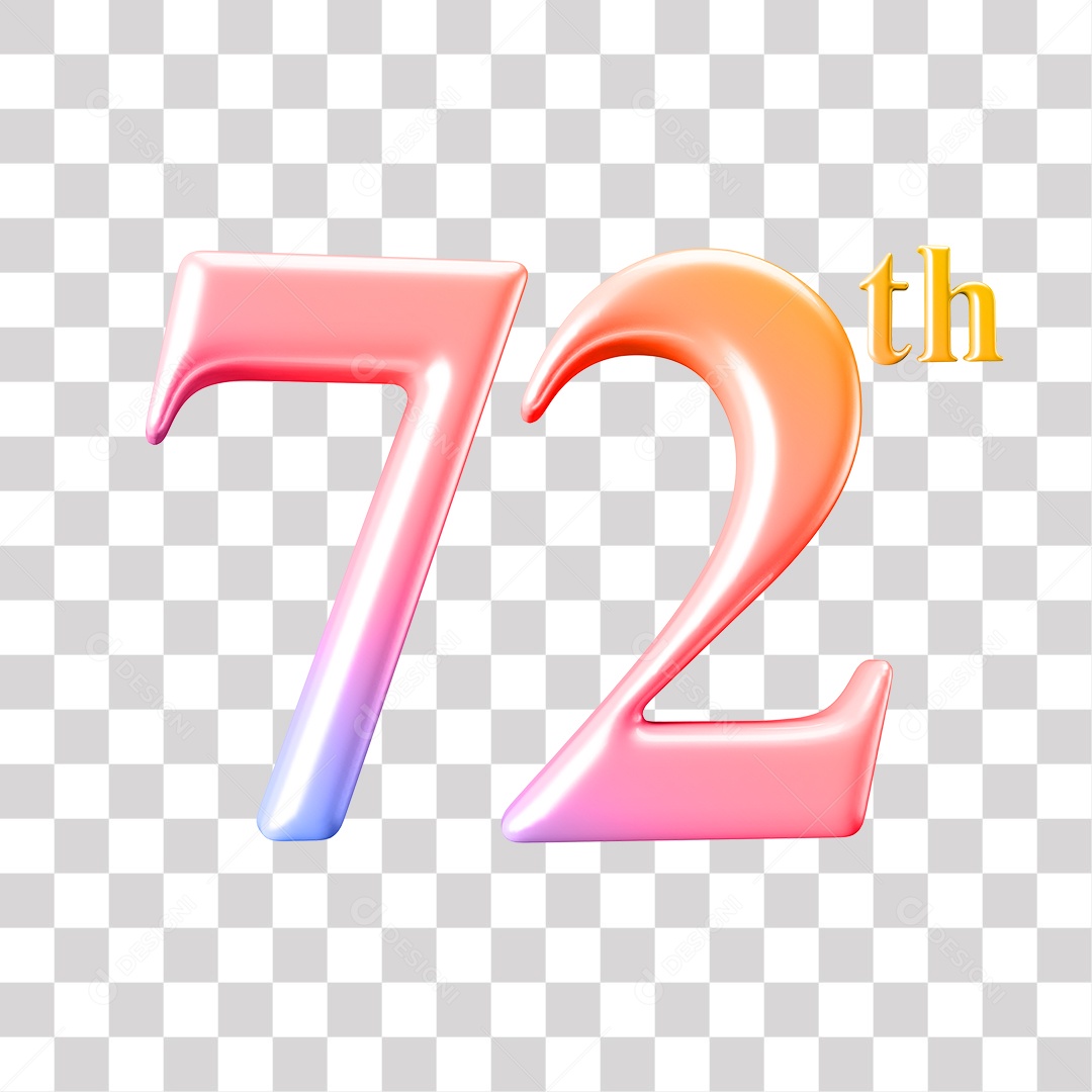 Elemento 3D Para Composição Número 72 Degrade Rosa e Roxo PNG Transparente