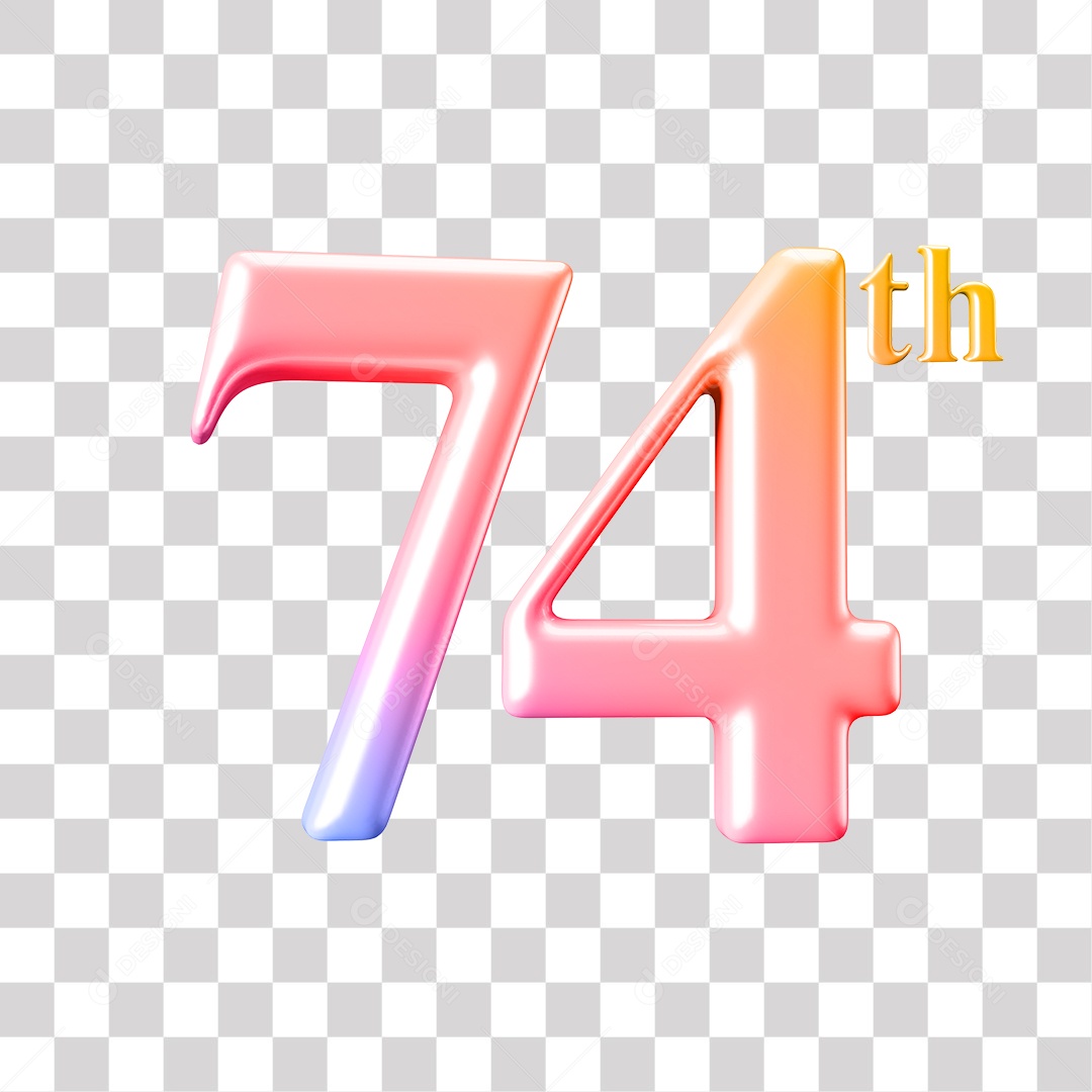 Elemento 3D Para Composição Número 74 Degrade Rosa e Roxo PNG Transparente