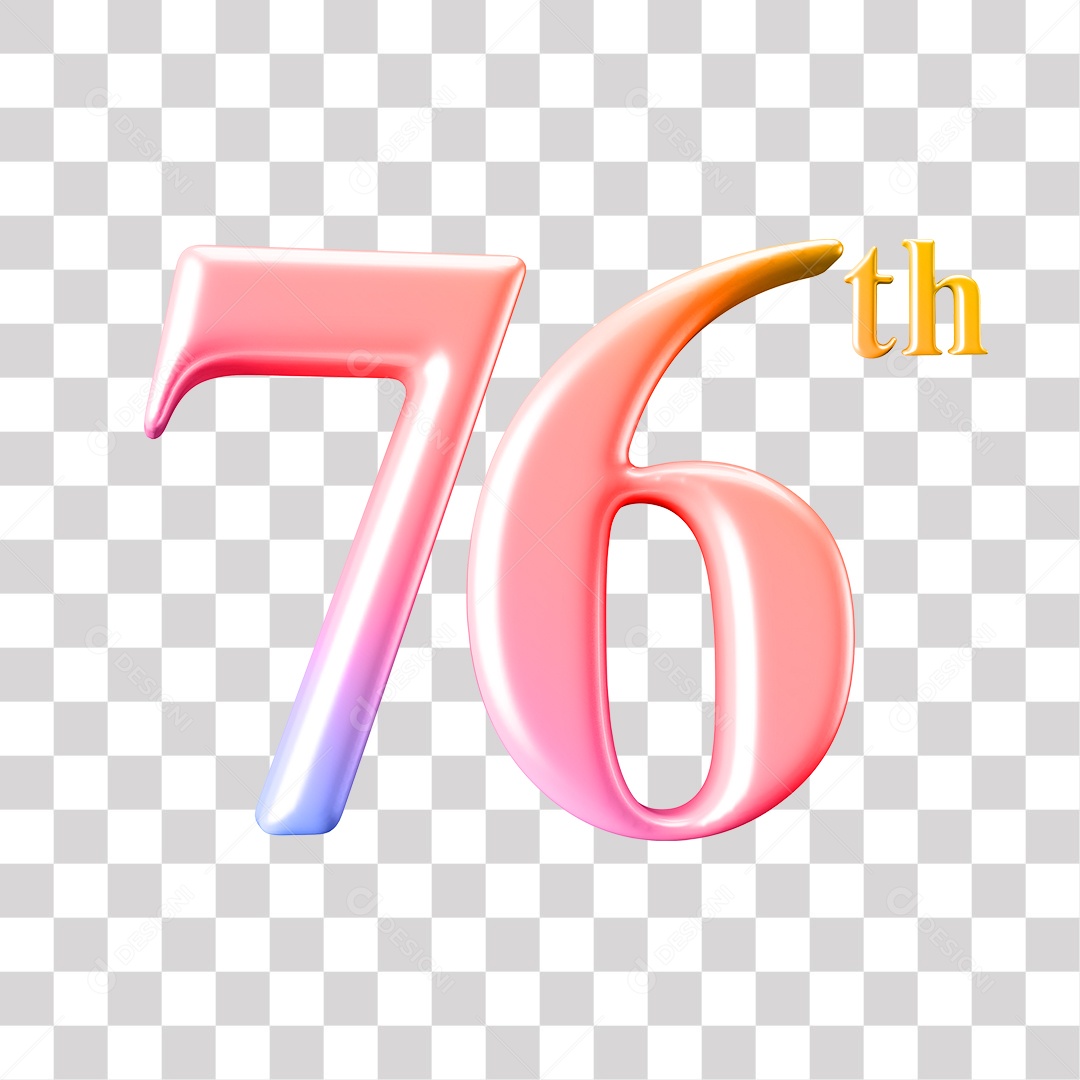 Elemento 3D Para Composição Número 76 Degrade Rosa e Roxo PNG Transparente
