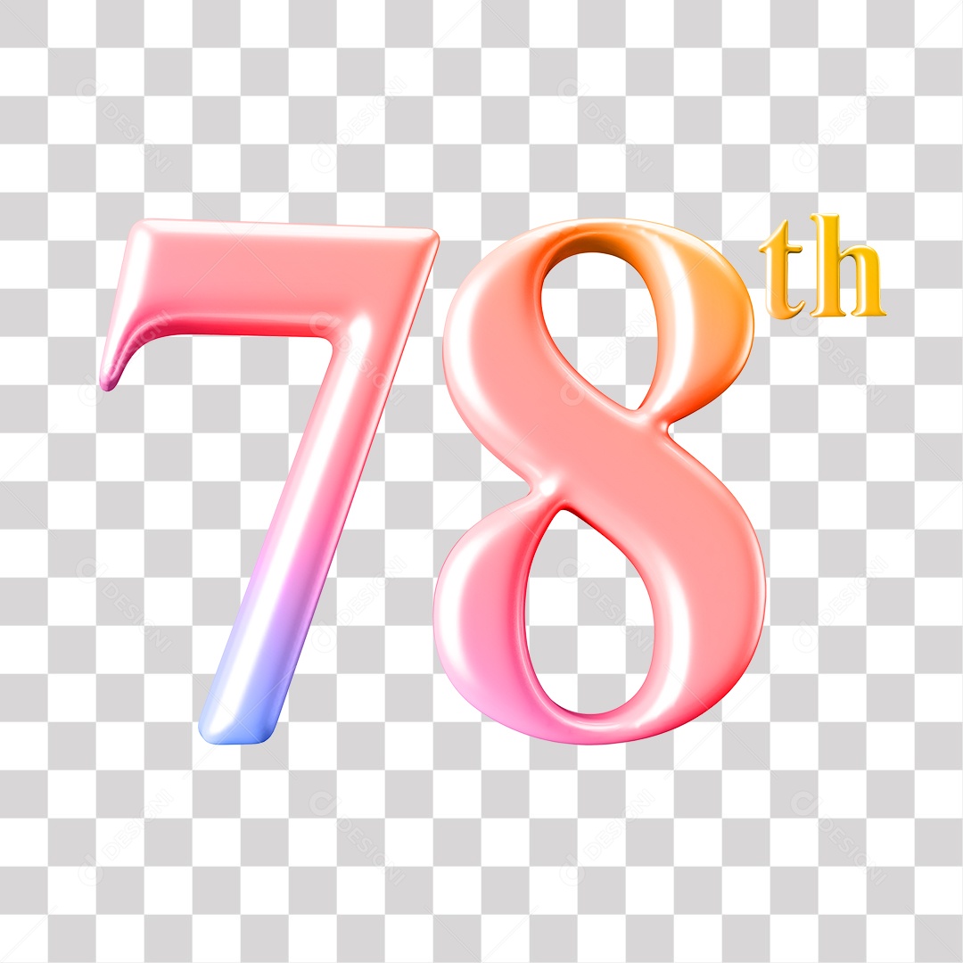 Elemento 3D Para Composição Número 78 Degrade Rosa e Roxo PNG Transparente