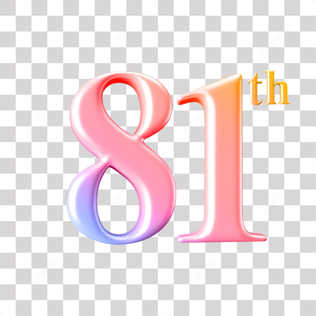 Elemento 3D Para Composição Número 81 Degrade Rosa e Roxo PNG Transparente