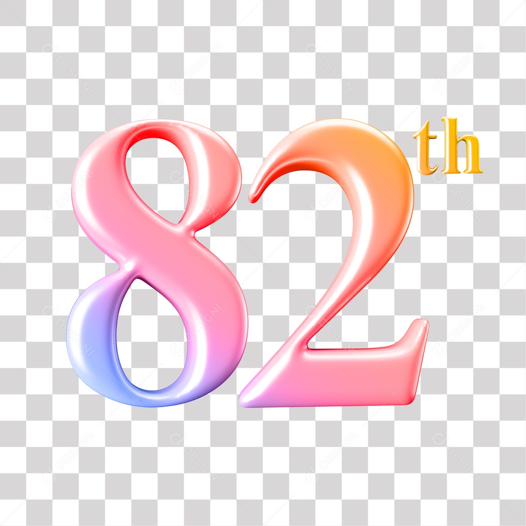 Elemento 3D Para Composição Número 82 Degrade Rosa e Roxo PNG Transparente