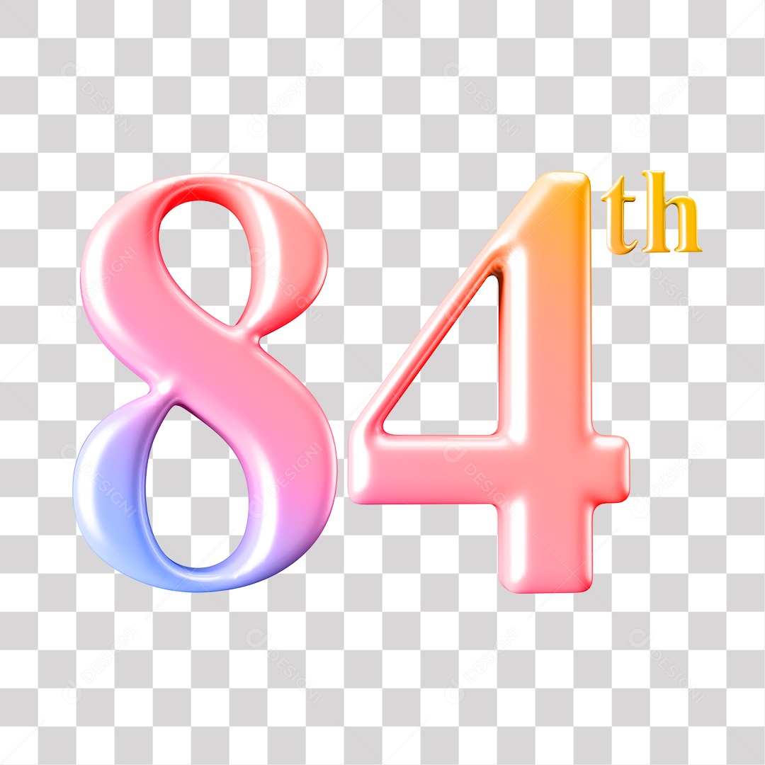 Elemento 3D Para Composição Número 84 Degrade Rosa e Roxo PNG Transparente