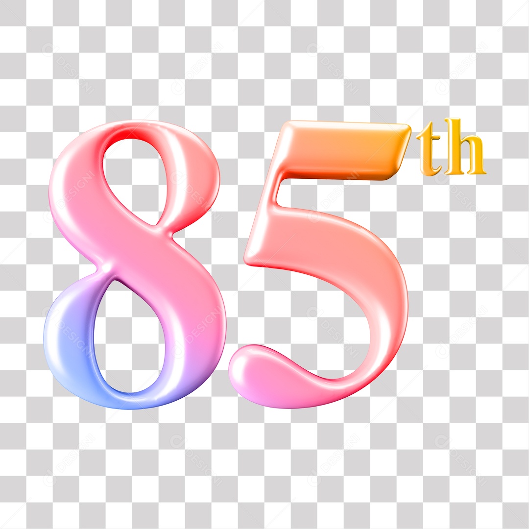 Elemento 3D Para Composição Número 85 Degrade Rosa e Roxo PNG Transparente