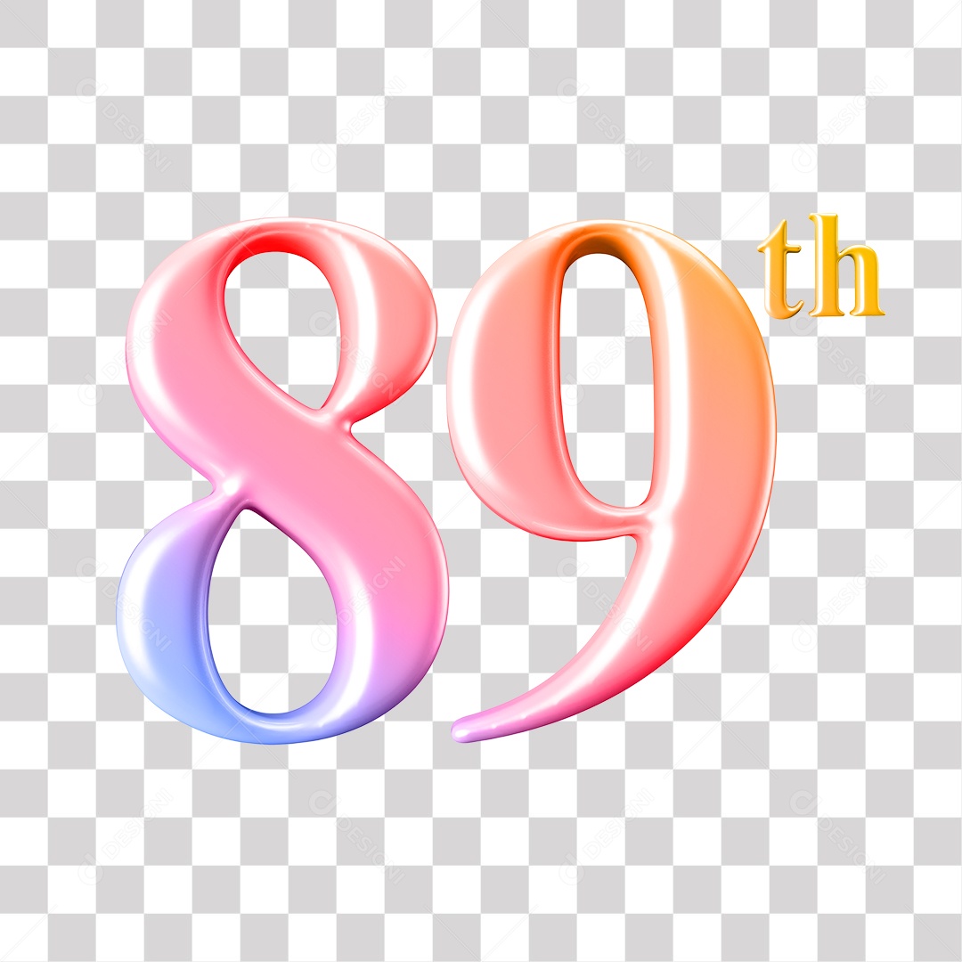 Elemento 3D Para Composição Número 89 Degrade Rosa e Roxo PNG Transparente