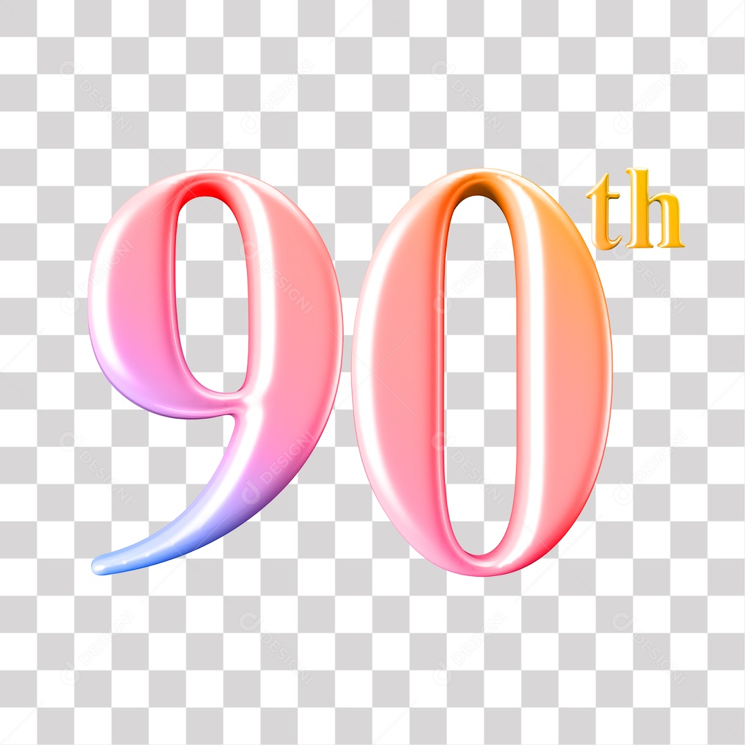 Elemento 3D Para Composição Número 90 Degrade Rosa e Roxo PNG Transparente