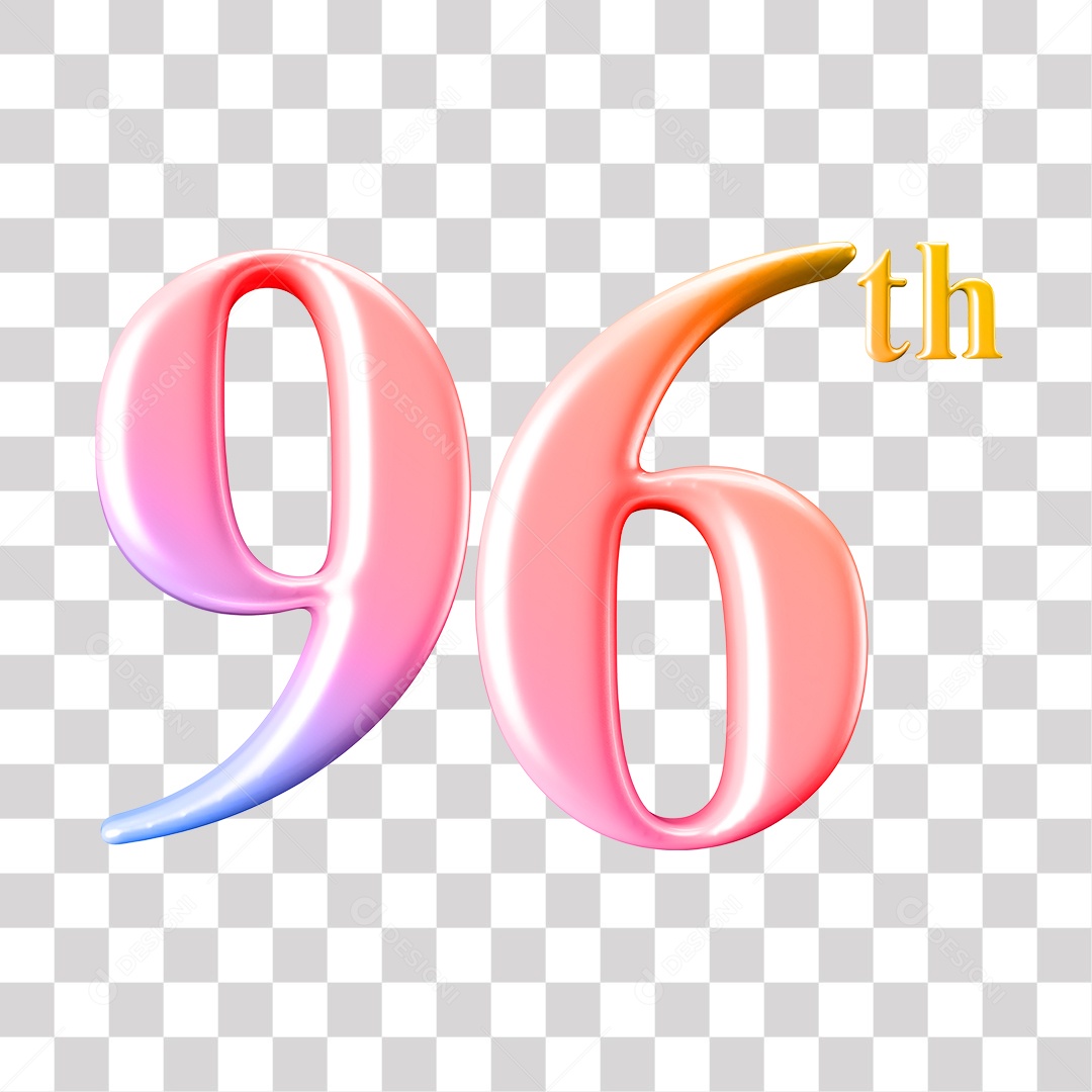 Elemento 3D Para Composição Número 96 Degrade Rosa e Roxo PNG Transparente