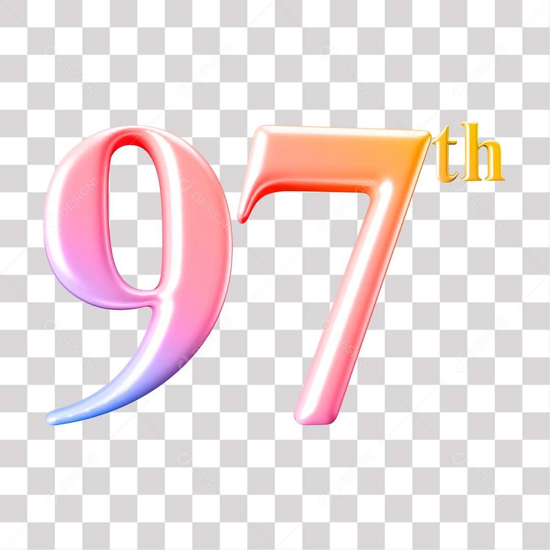 Elemento 3D Para Composição Número 97 Degrade Rosa e Roxo PNG Transparente