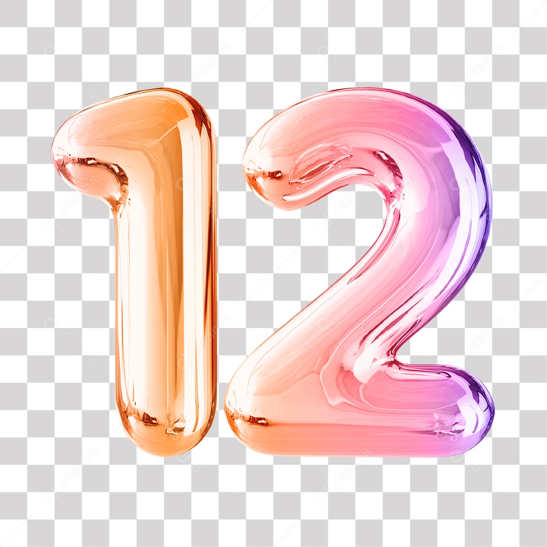 Número 3D 12 Dourado e Roxo Para Composições PNG Transparente