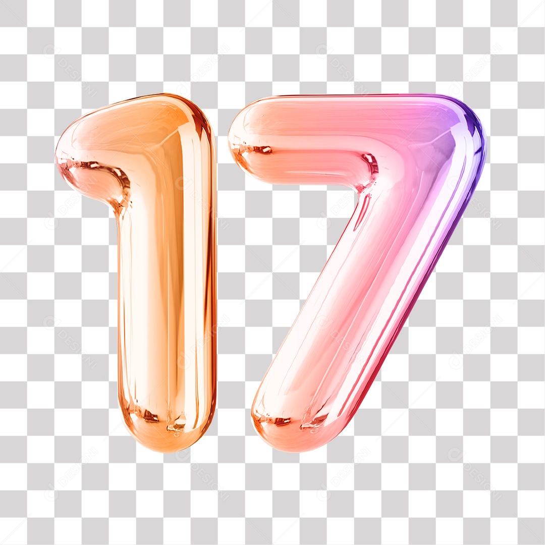 Número 3D 17 Dourado e Roxo Para Composições PNG Transparente