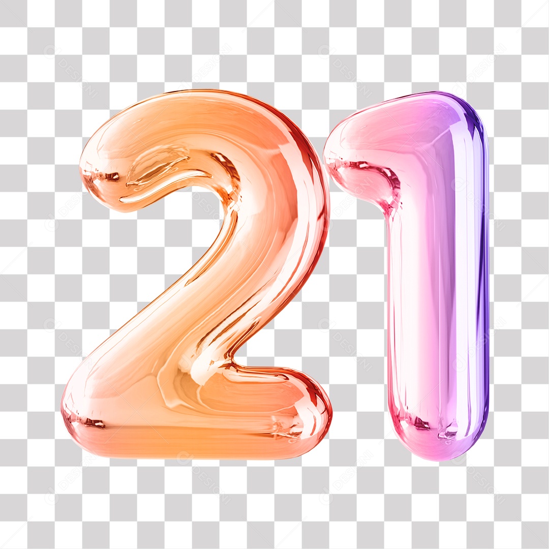 Número 3D 21 Dourado e Roxo Para Composições PNG Transparente