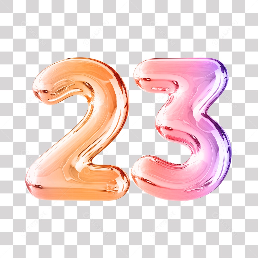 Número 3D 23 Dourado e Roxo Para Composições PNG Transparente