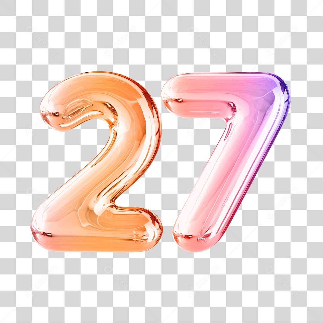 Número 3D 27 Dourado e Roxo Para Composições PNG Transparente