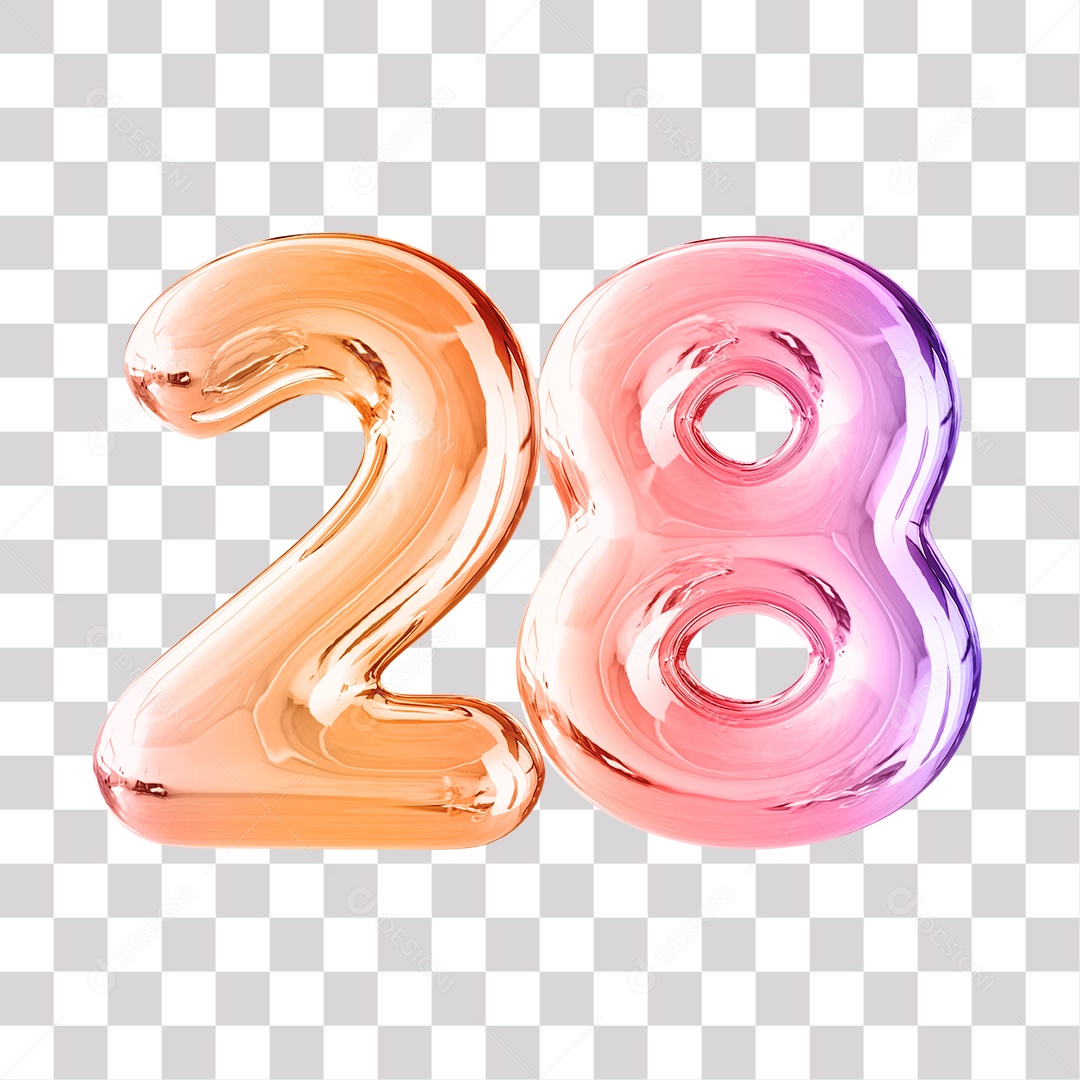 Número 3D 28 Dourado e Roxo Para Composições PNG Transparente
