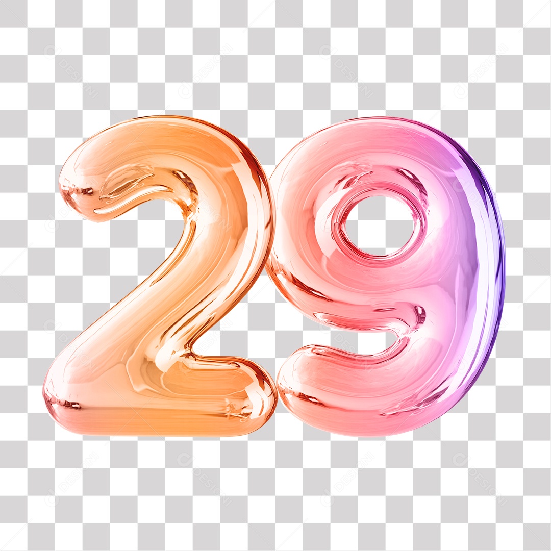 Número 3D 29 Dourado e Roxo Para Composições PNG Transparente