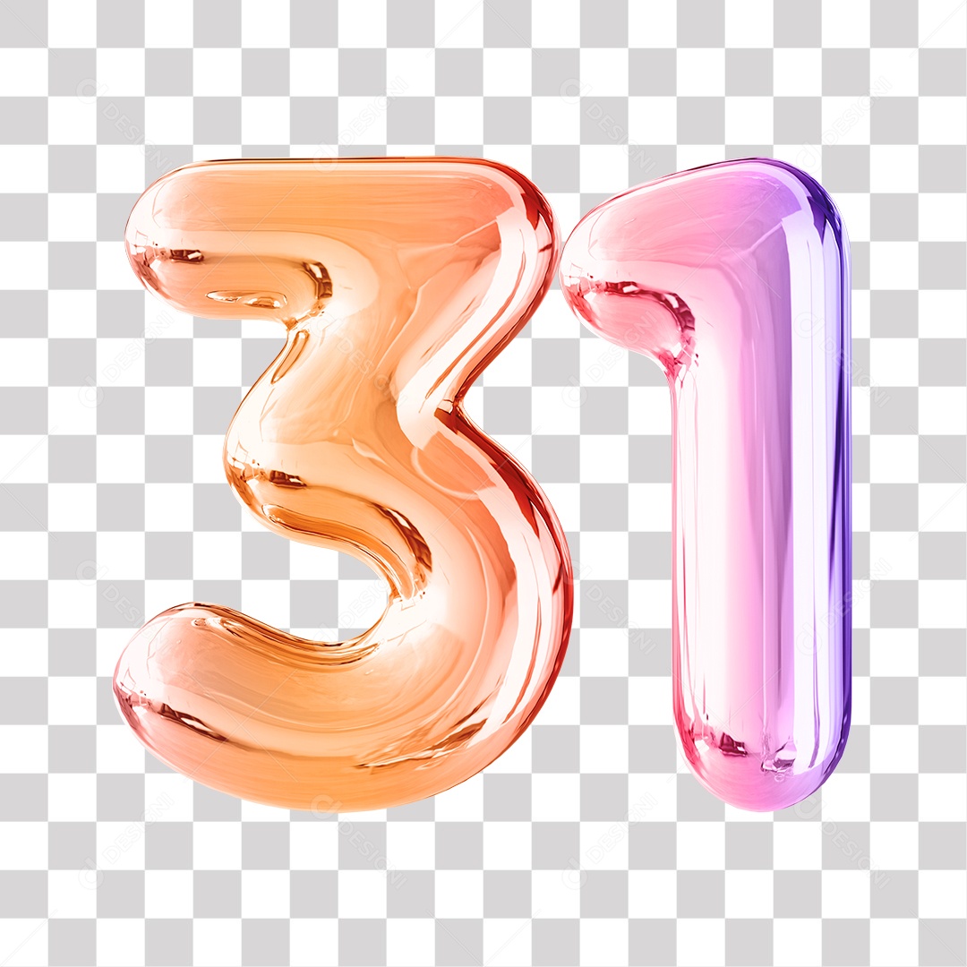 Número 3D 31 Dourado e Roxo Para Composições PNG Transparente