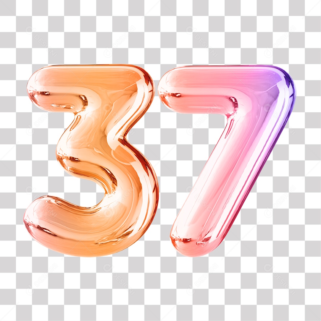 Número 3D 37 Dourado e Roxo Para Composições PNG Transparente