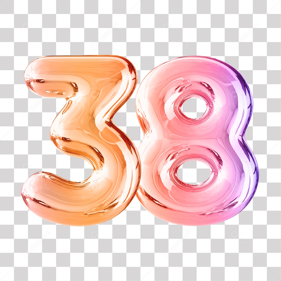 Número 3D 38 Dourado e Roxo Para Composições PNG Transparente