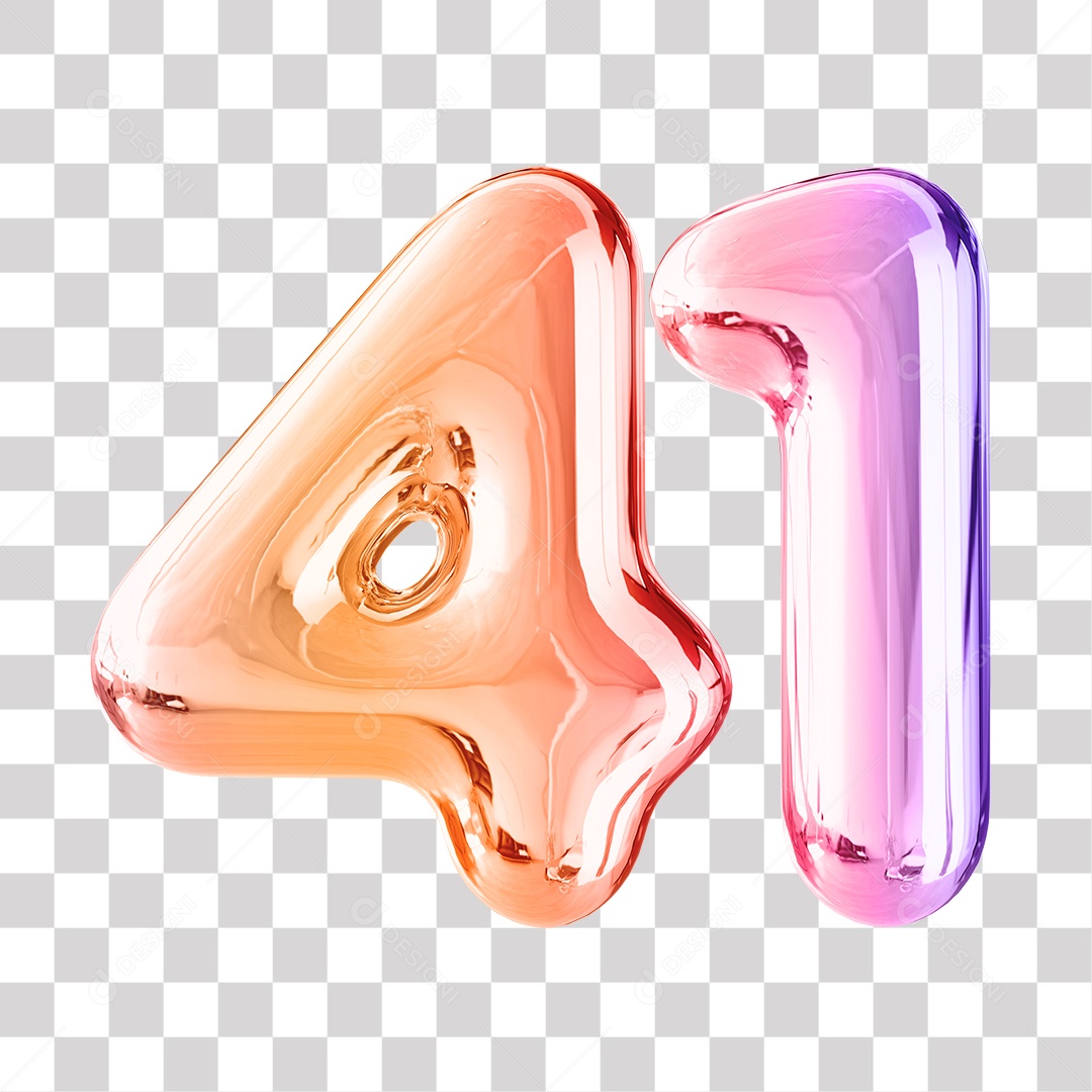 Número 3D 41 Dourado e Roxo Para Composições PNG Transparente