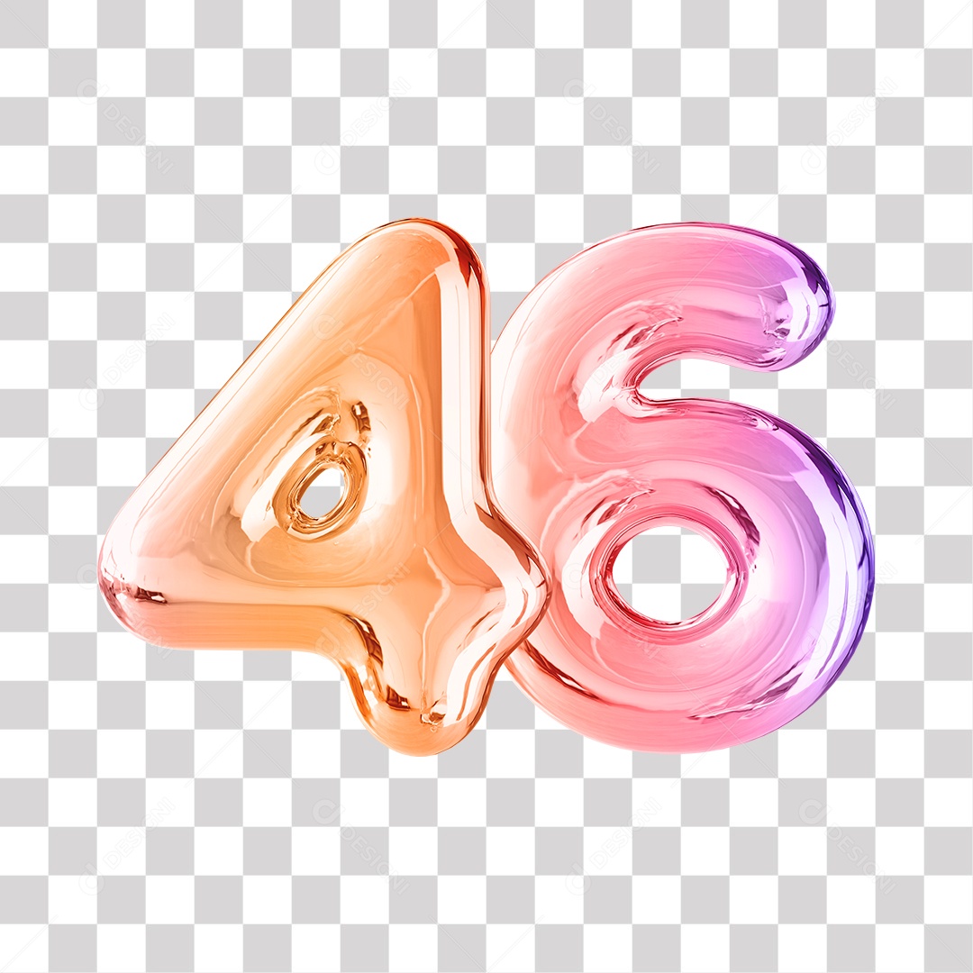 Número 3D 46 Dourado e Roxo Para Composições PNG Transparente