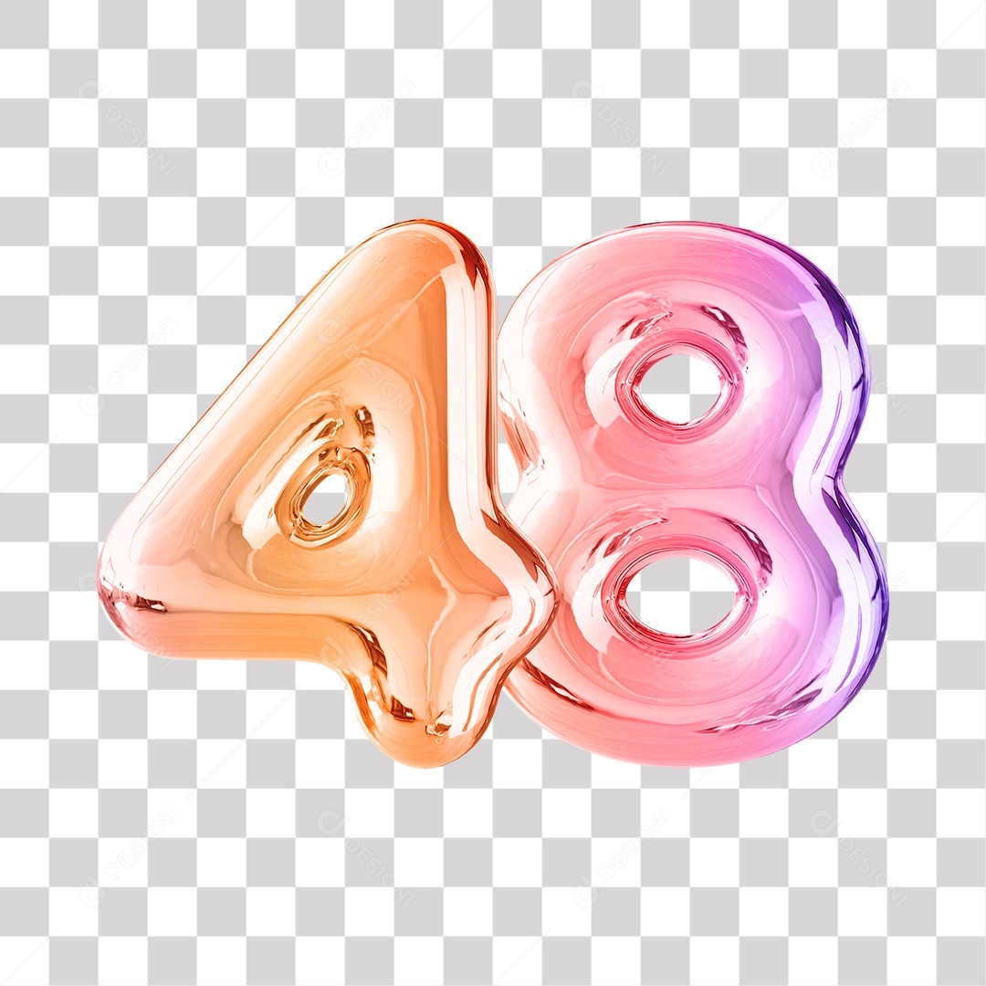 Número 3D 48 Dourado e Roxo Para Composições PNG Transparente
