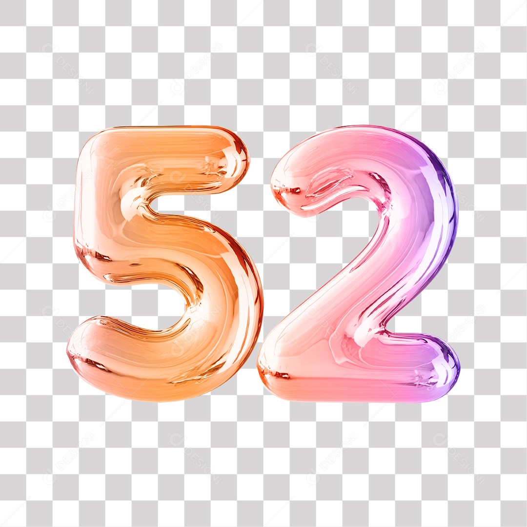 Número 3D 52 Dourado e Roxo Para Composições PNG Transparente