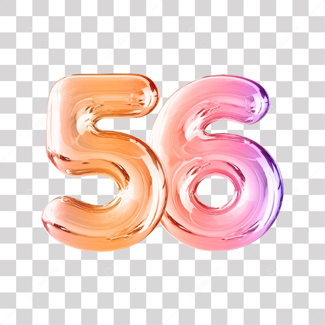 Número 3D 56 Dourado e Roxo Para Composições PNG Transparente