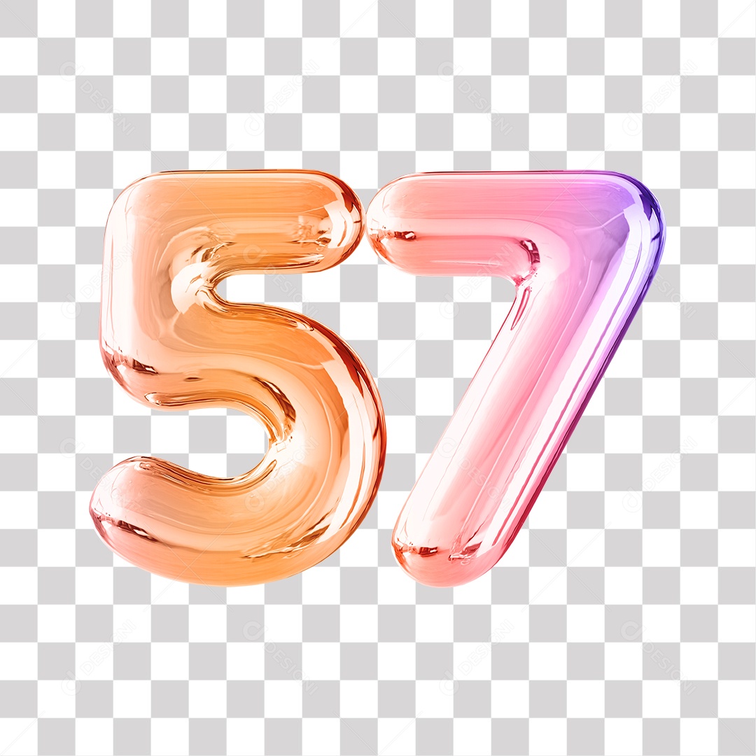 Número 3D 57 Dourado e Roxo Para Composições PNG Transparente