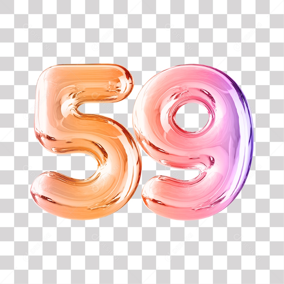 Número 3D 59 Dourado e Roxo Para Composições PNG Transparente