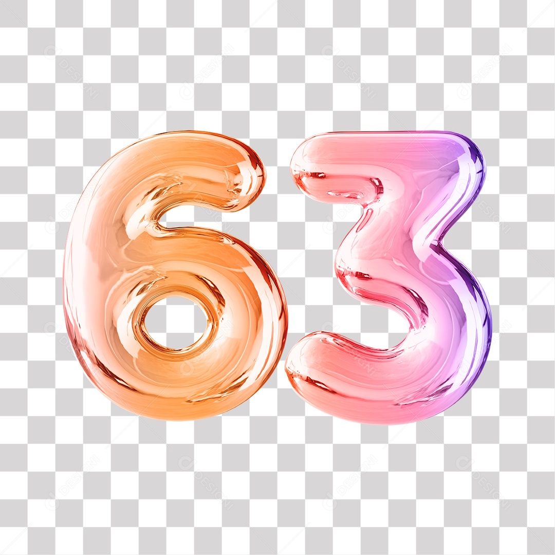 Número 3D 63 Dourado e Roxo Para Composições PNG Transparente