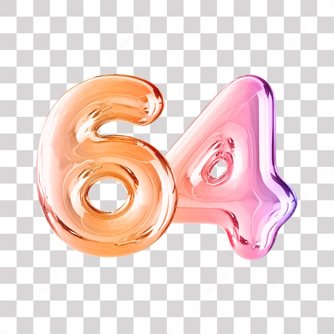 Número 3D 64 Dourado e Roxo Para Composições PNG Transparente