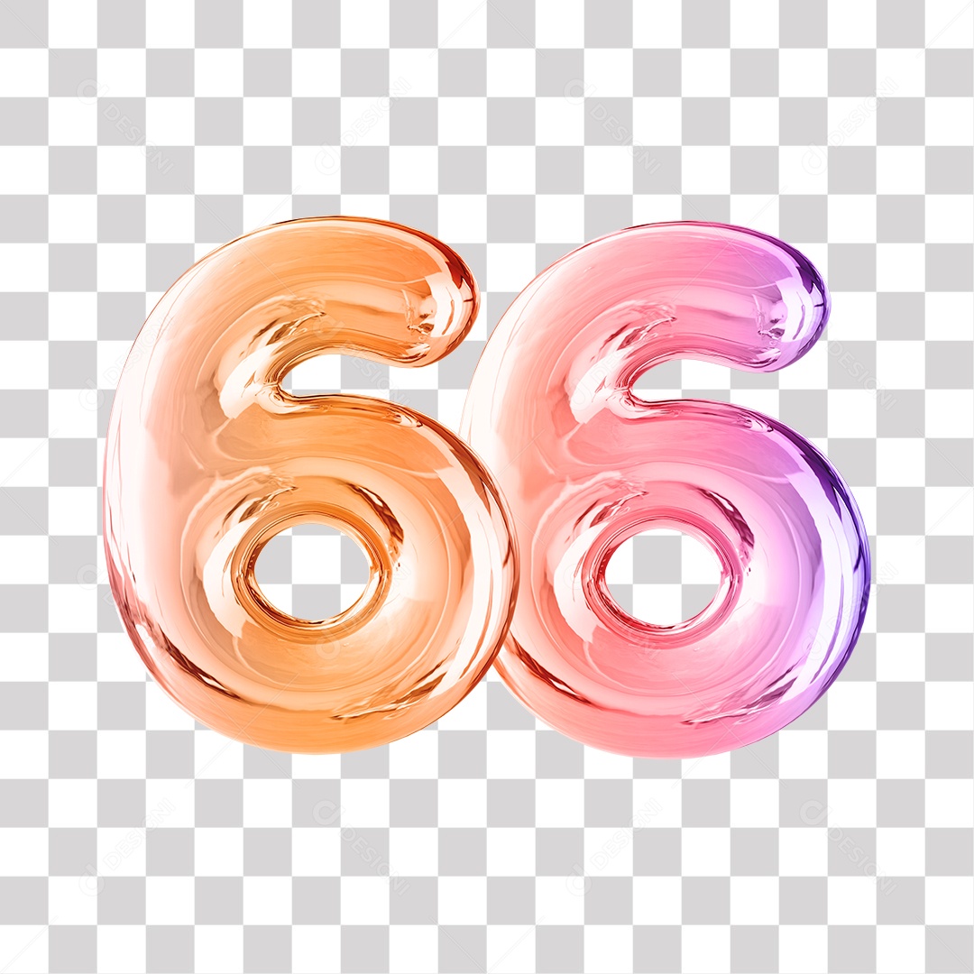 Número 3D 66 Dourado e Roxo Para Composições PNG Transparente