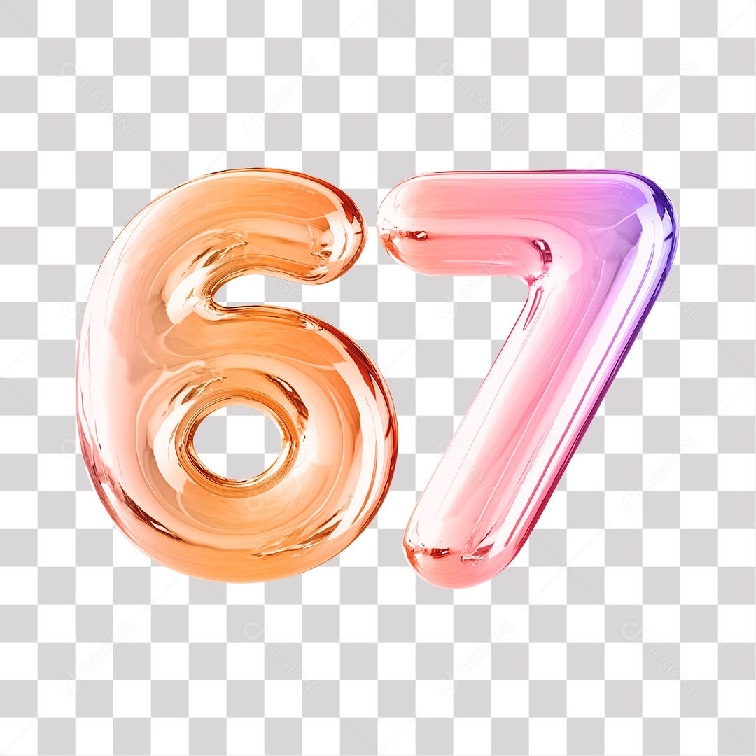 Número 3D 67 Dourado e Roxo Para Composições PNG Transparente