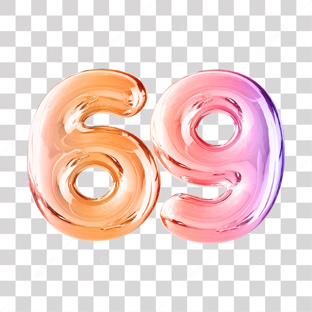 Número 3D 69 Dourado e Roxo Para Composições PNG Transparente