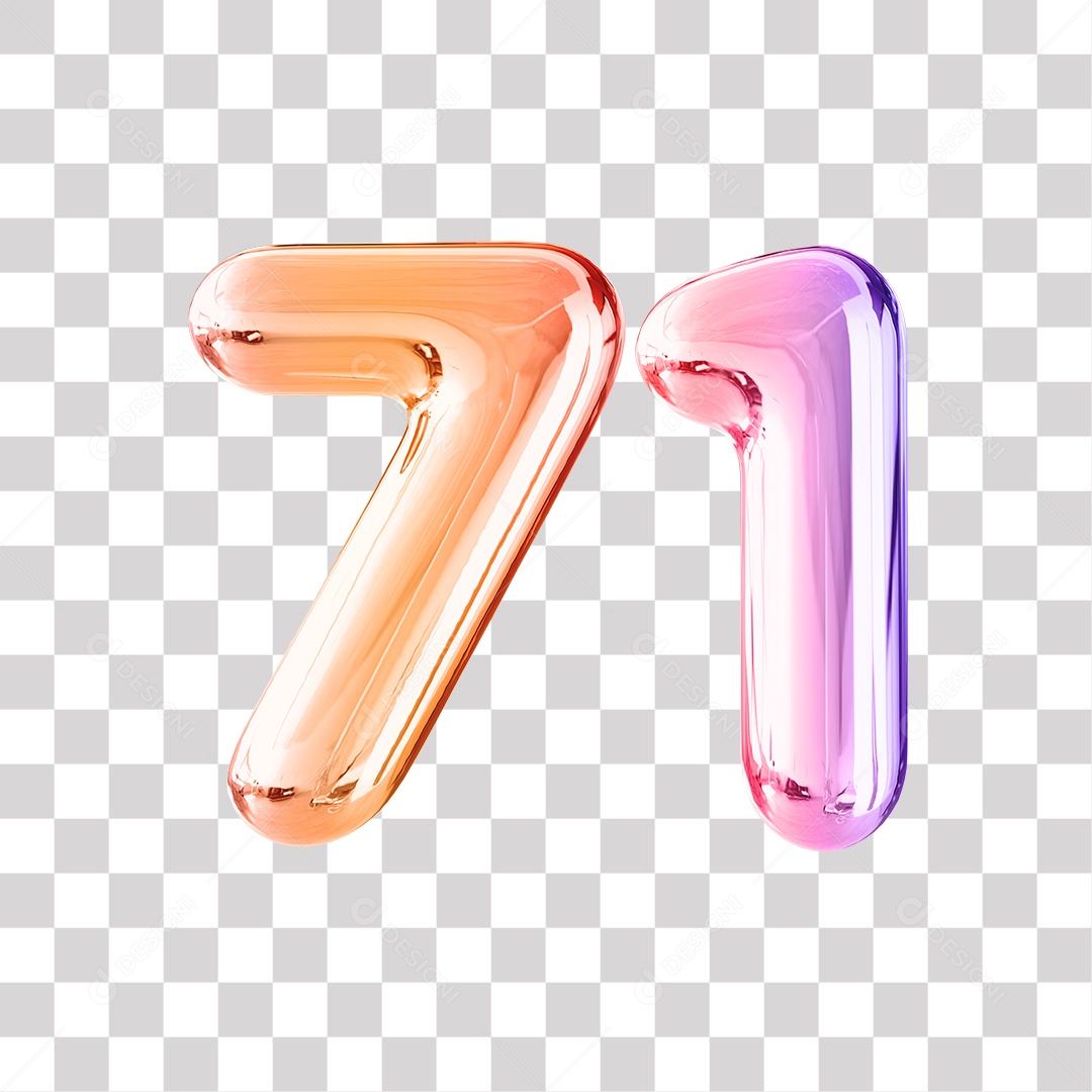 3D Number 71 Golden and Purple For Compositions Transparent PNG