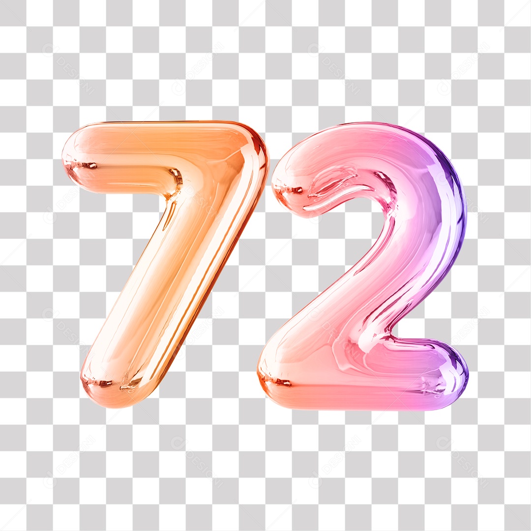 Número 3D 72 Dourado e Roxo Para Composições PNG Transparente
