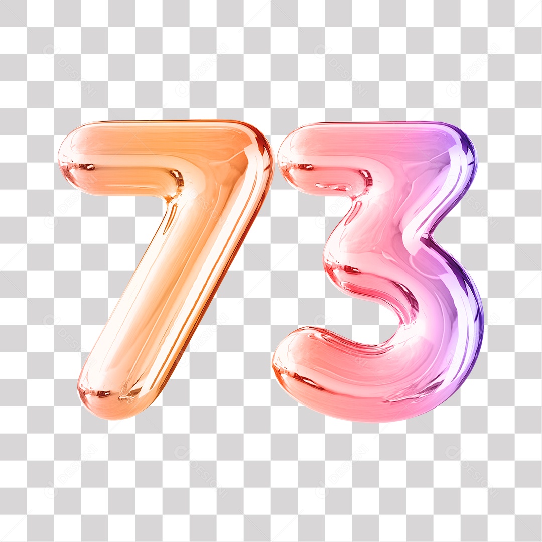 Número 3D 73 Dourado e Roxo Para Composições PNG Transparente