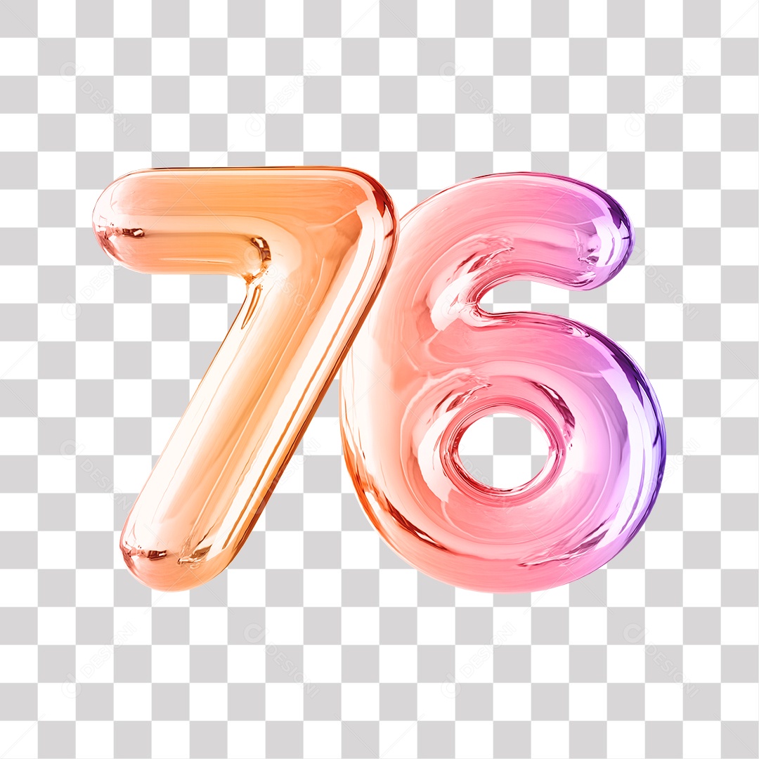 Número 3D 76 Dourado e Roxo Para Composições PNG Transparente