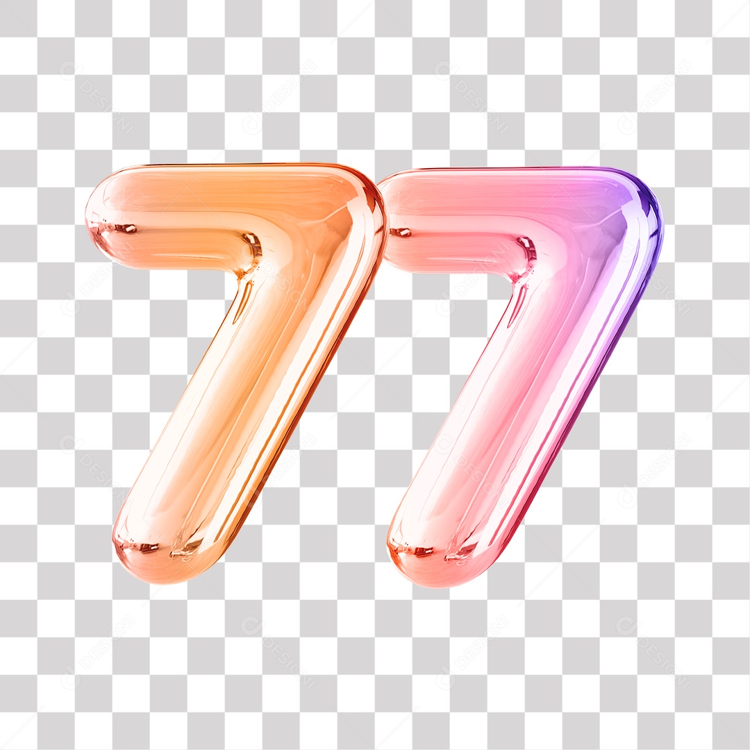 Número 3D 77 Dourado e Roxo Para Composições PNG Transparente