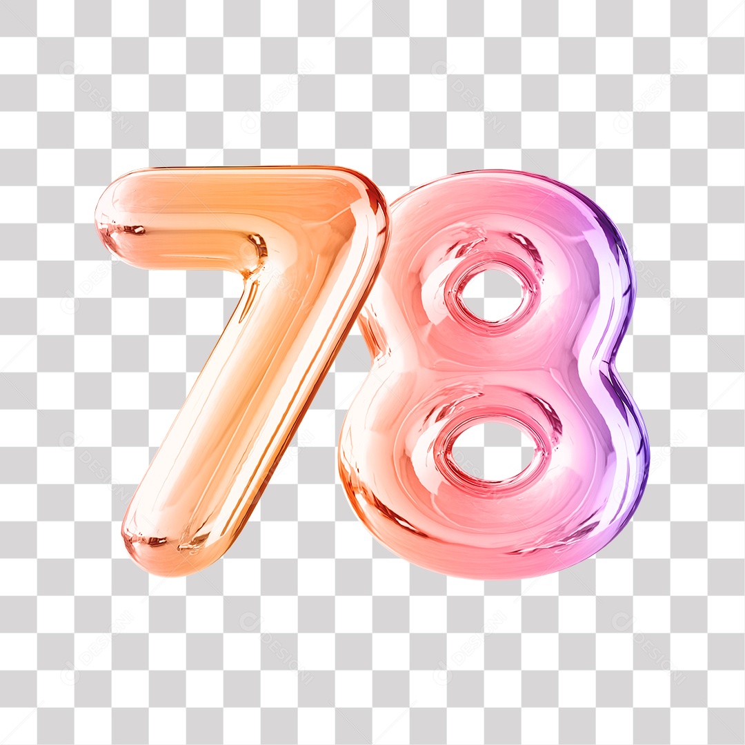 Número 3D 78 Dourado e Roxo Para Composições PNG Transparente
