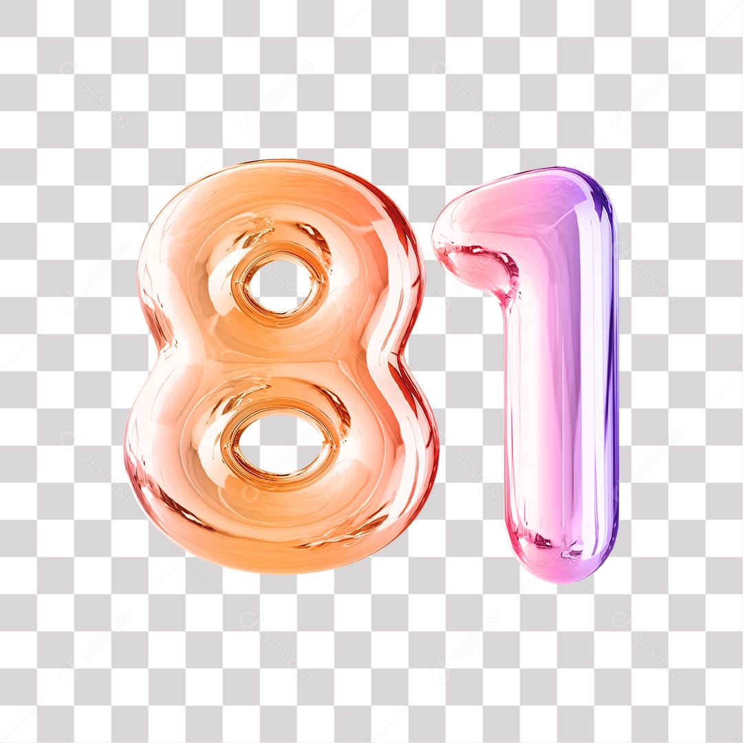 Número 3D 81 Dourado e Roxo Para Composições PNG Transparente