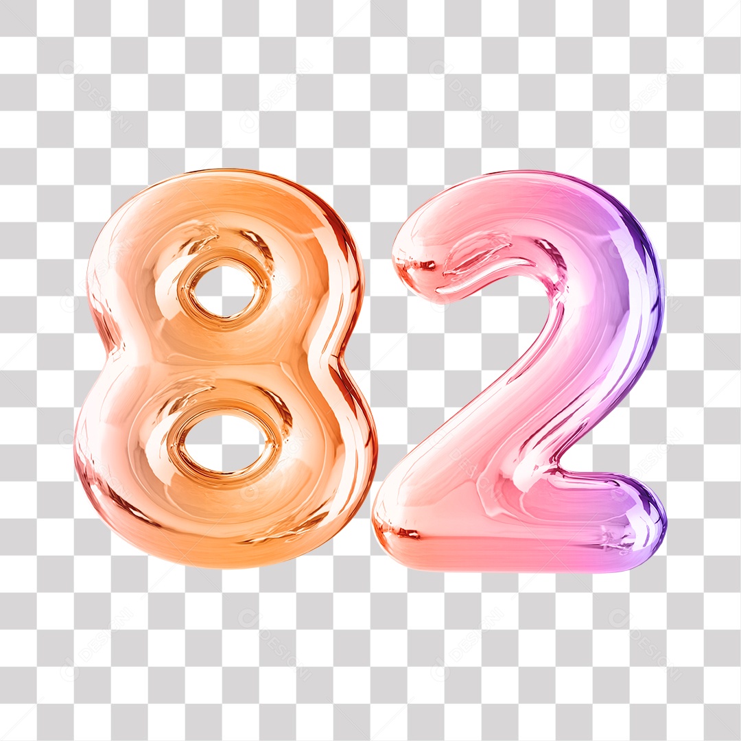 Número 3D 82 Dourado e Roxo Para Composições PNG Transparente