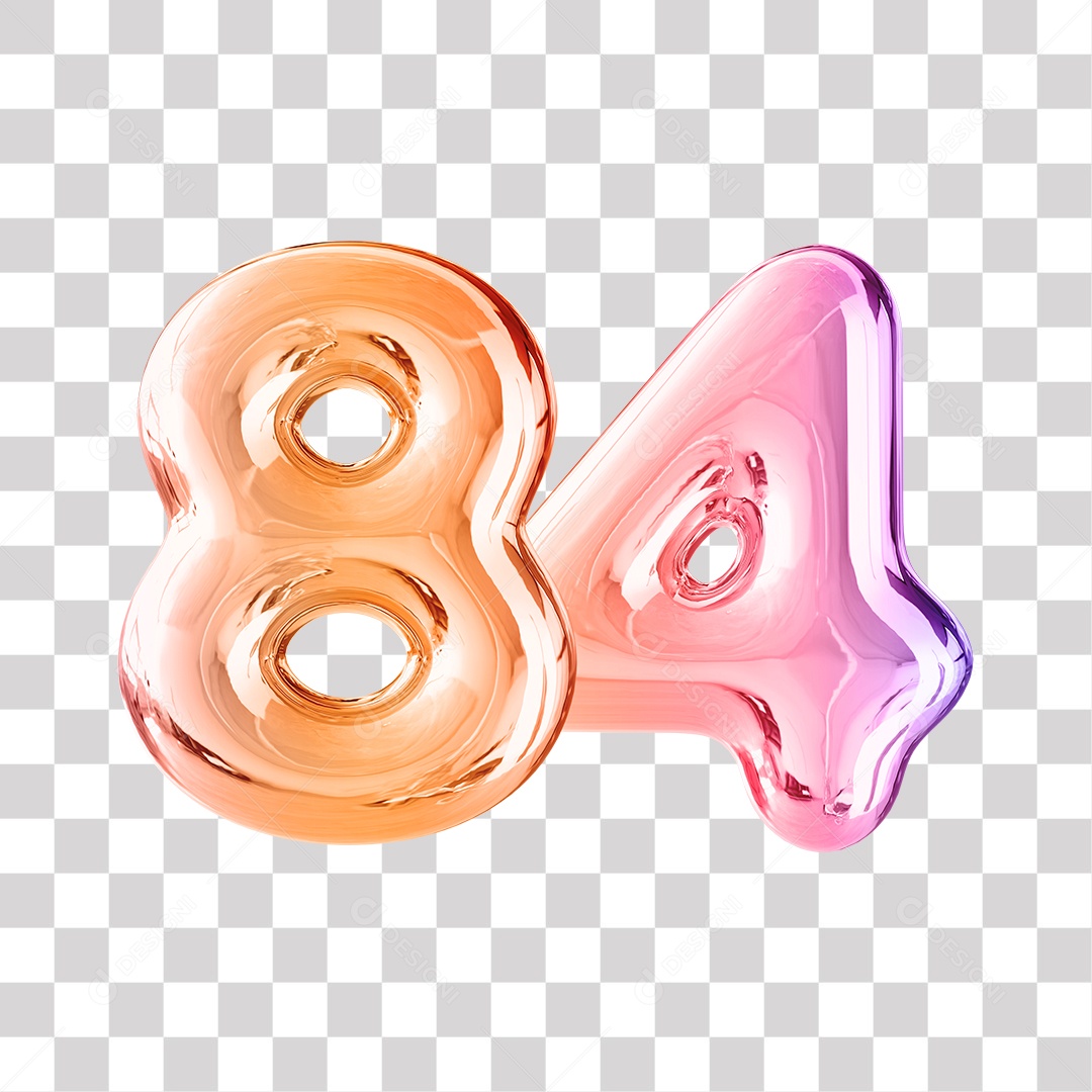 Número 3D 84 Dourado e Roxo Para Composições PNG Transparente