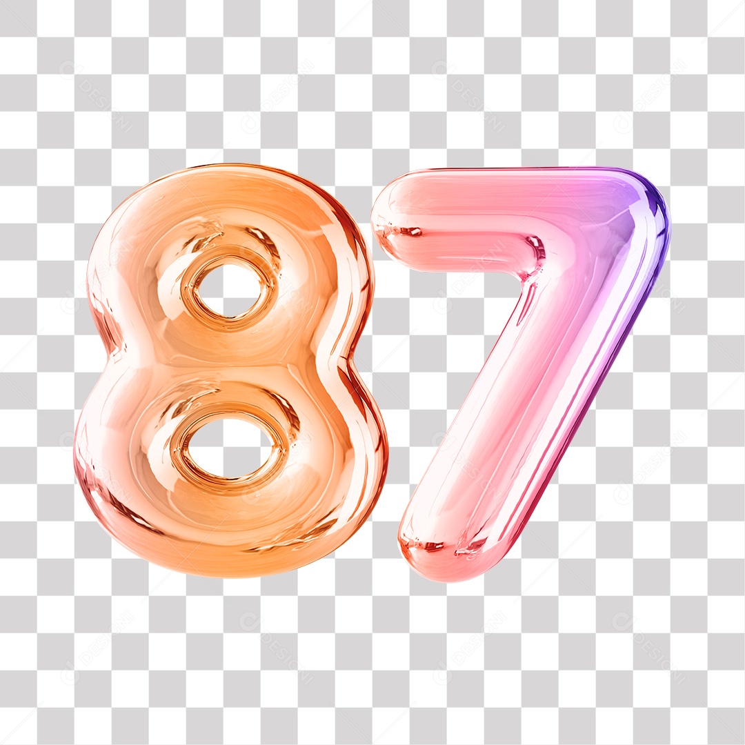 Número 3D 87 Dourado e Roxo Para Composições PNG Transparente