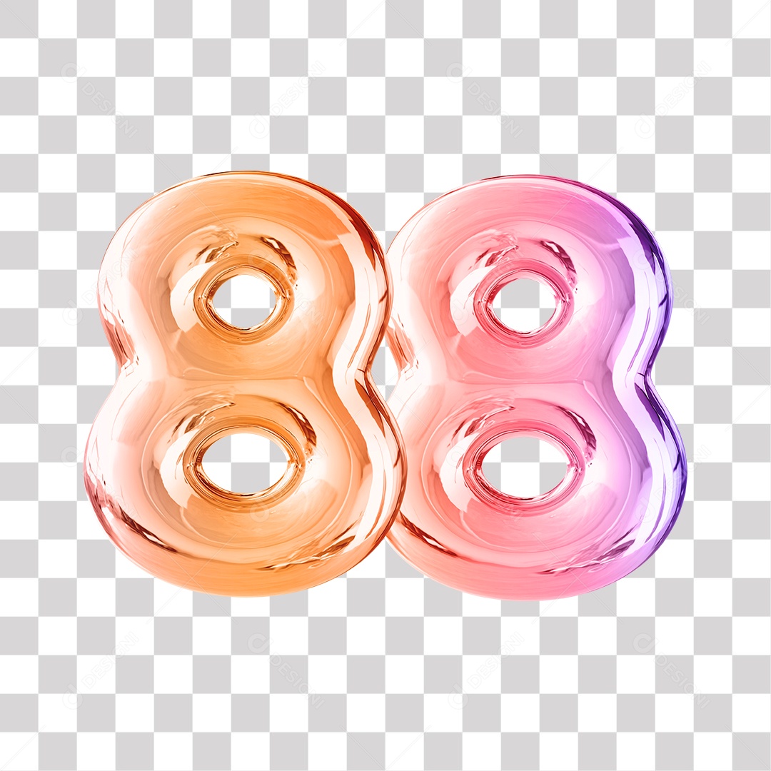 Número 3D 88 Dourado e Roxo Para Composições PNG Transparente