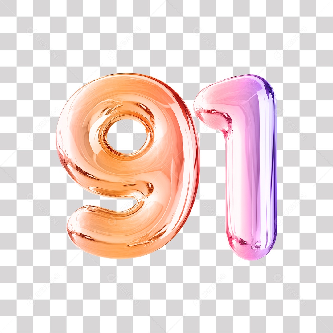Número 3D 91 Dourado e Roxo Para Composições PNG Transparente