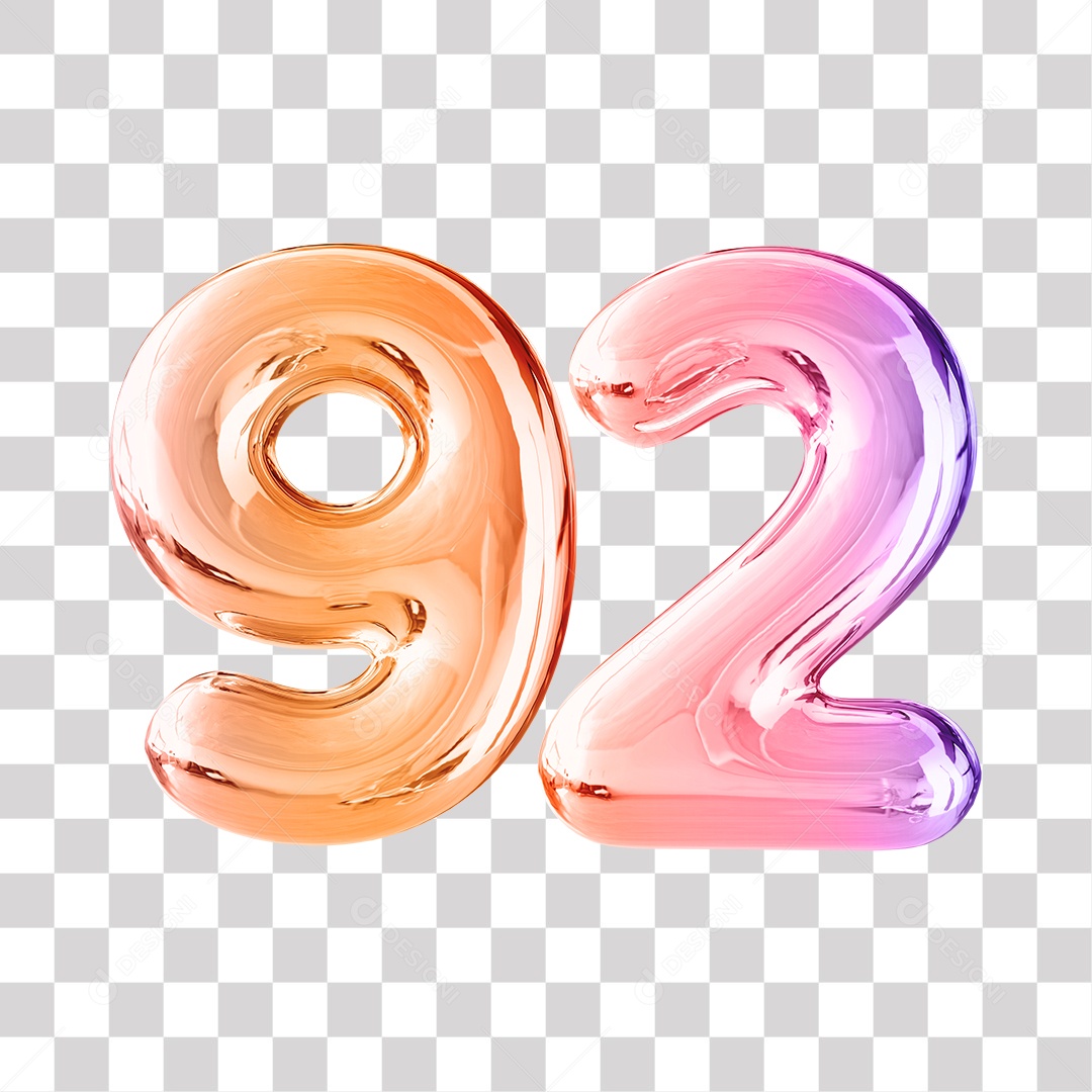 Número 3D 92 Dourado e Roxo Para Composições PNG Transparente