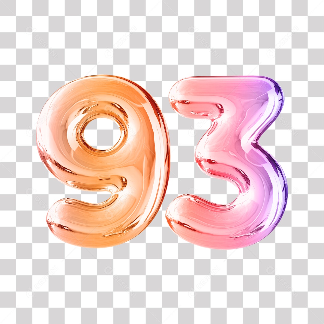 Número 3D 93 Dourado e Roxo Para Composições PNG Transparente
